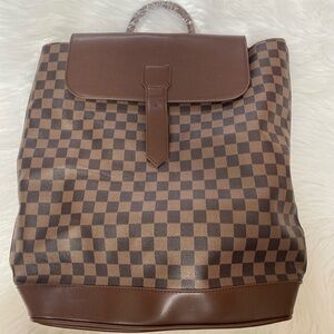 Luxury Inspired Brown Checkered Large Backpack Style Handbag